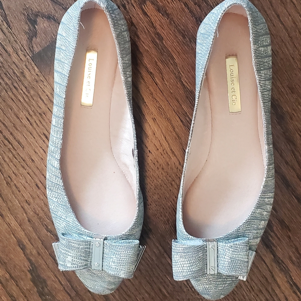 Louise et Cie flats with silver bow crocodile